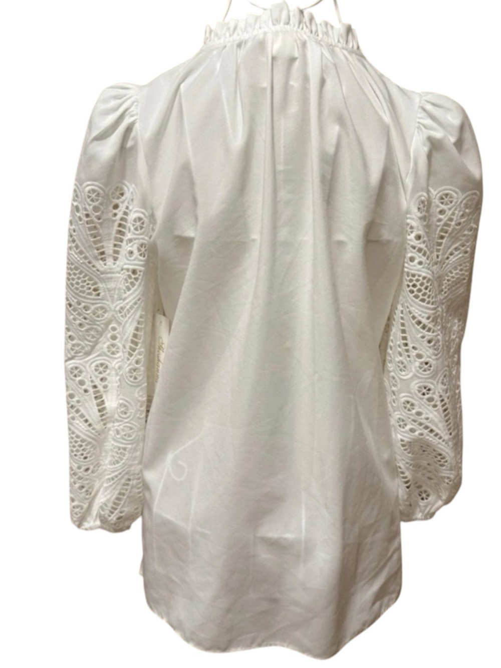 Shoshanna Eyelet Blouse White Ruffle Tie Neck Small - Picture 2 of 8